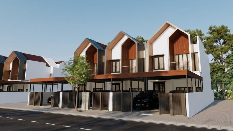 Deretan rumah dua lantai sebagai gambaran biaya bangun rumah 2026